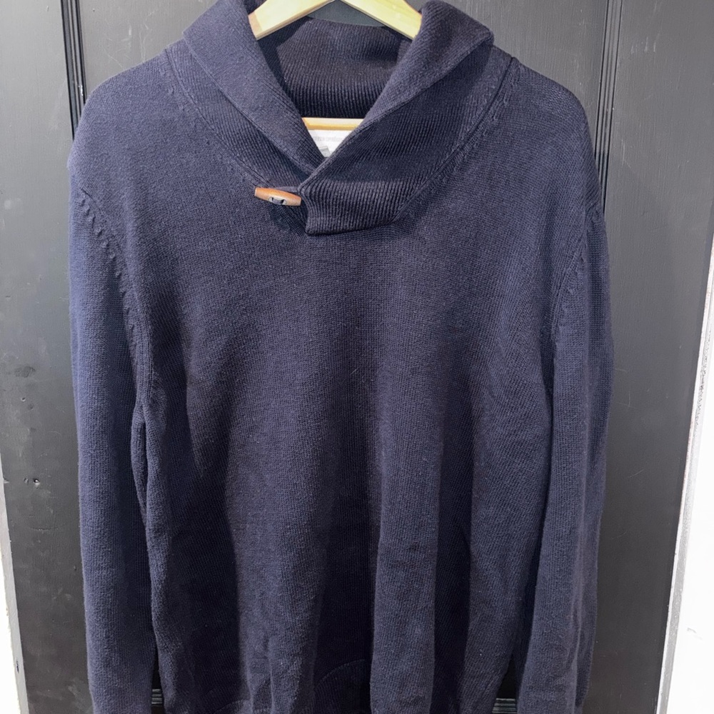 Frederik Anderson Copenhagen Men's Shawl Collar Knit Sweater - Navy Size XL